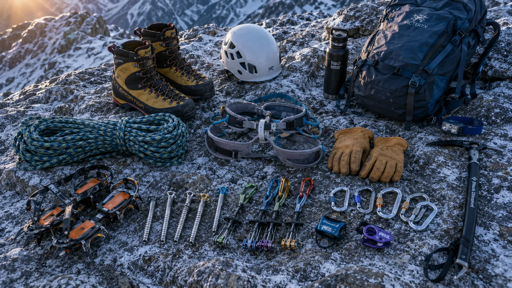 Equipamento de alpinismo organizado